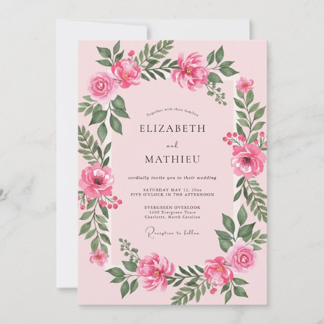 Invitación Boda Rosa Cálido Fuchsia (Anverso)