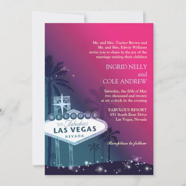 Invitación Boda Rosa Caliente Las Vegas Nevada (Anverso)