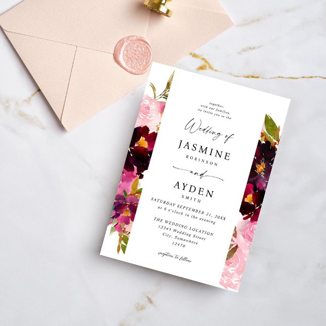 Invitación Boda rosa caliente y Rubor rosa y morado V3 (Subido por el creador)