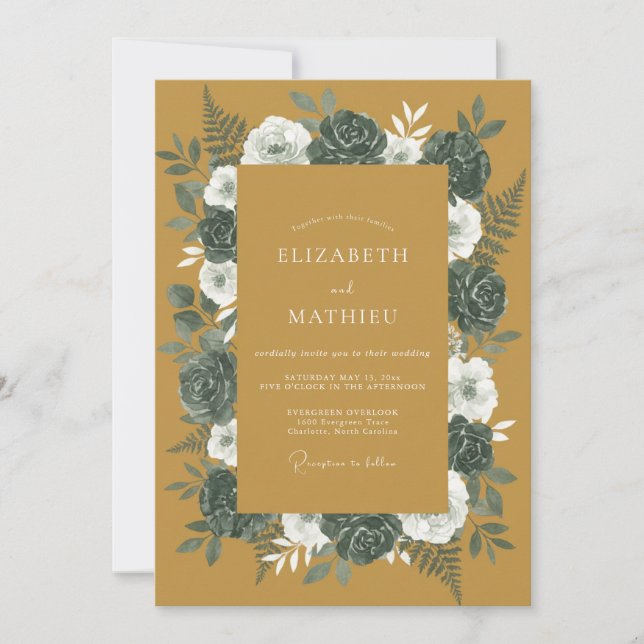 Invitación Boda Rosa Carbón Mostaza (Anverso)