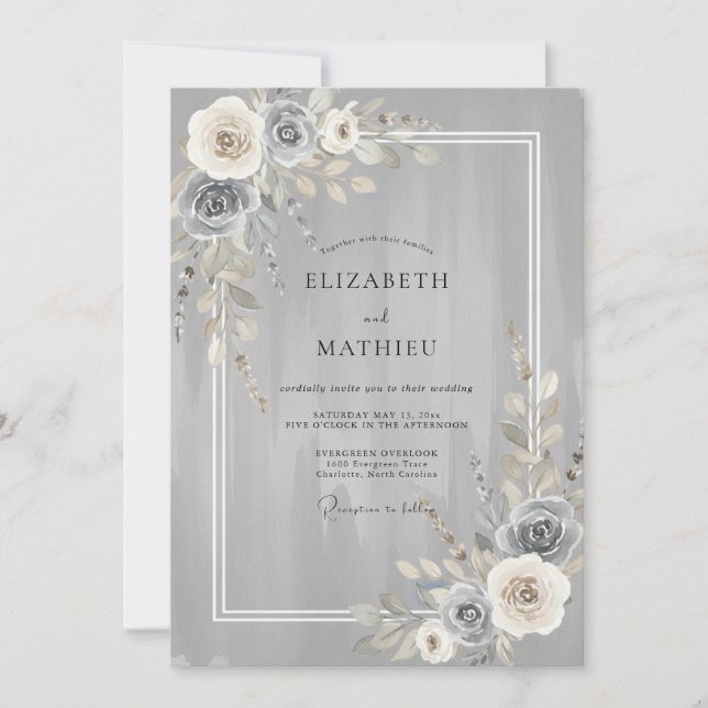 Invitación Boda Rosa Carbón Plateado (Anverso)