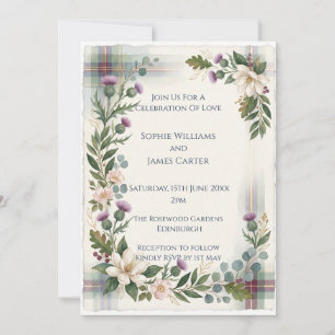 Invitación Boda Rosa Cardo Flor Silvestre Escocesa