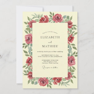 Invitación Boda Rosa Carmesí Crema