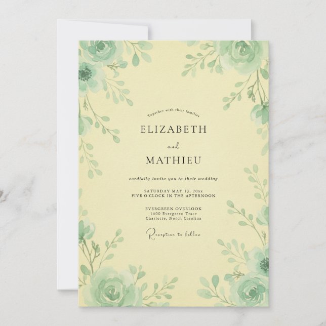 Invitación Boda Rosa Celadón Mantequilla (Anverso)