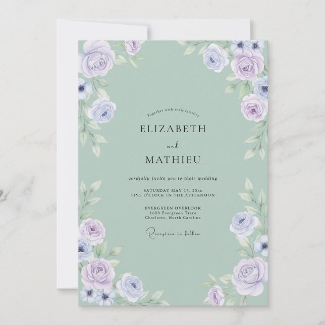 Invitación Boda Rosa Celadón Periwinkle (Anverso)