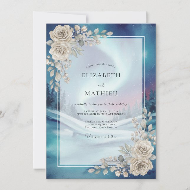 Invitación Boda Rosa Celestial de Medianoche (Anverso)