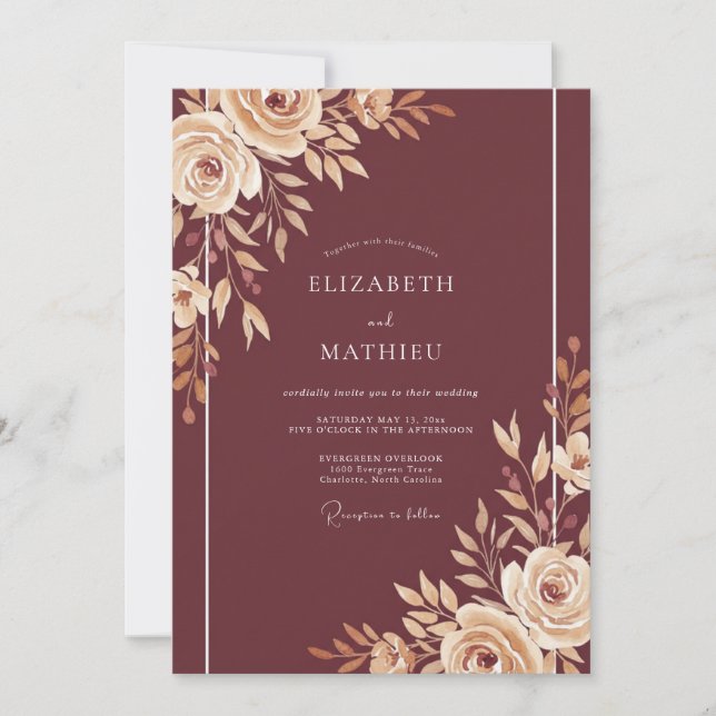 Invitación Boda Rosa Champagne Borgoña (Anverso)