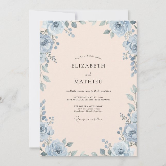 Invitación Boda Rosa Champagne de Acero (Anverso)