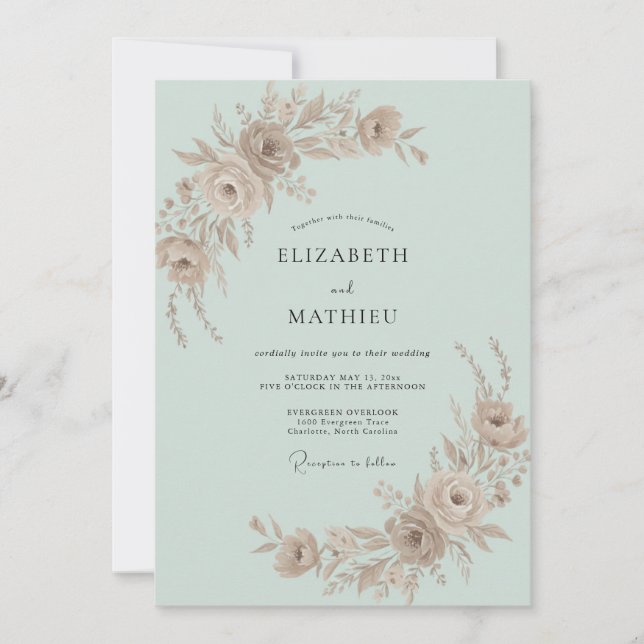 Invitación Boda Rosa Champagne Menta (Anverso)