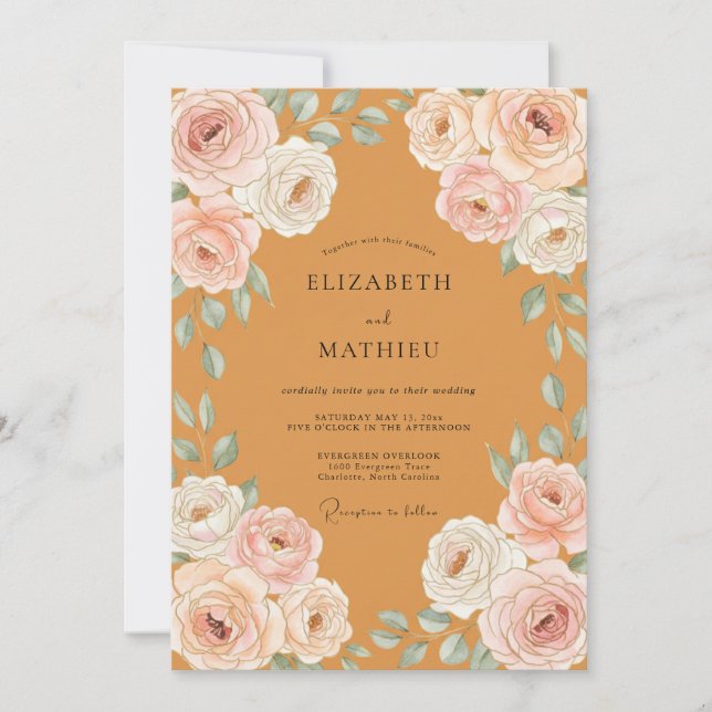 Invitación Boda Rosa Champán Ámbar (Anverso)
