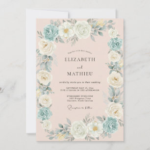 Invitación Boda Rosa Champán Celeste