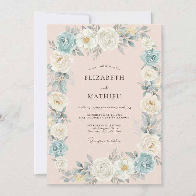 Invitación Boda Rosa Champán Celeste (Anverso)