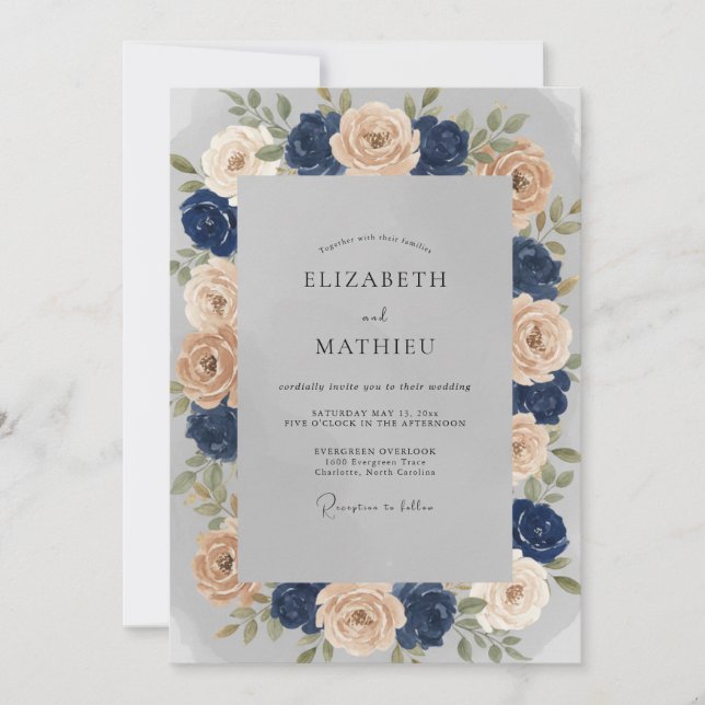 Invitación Boda Rosa Champán Índigo (Anverso)