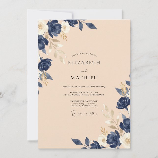 Invitación Boda Rosa Champán Marina (Anverso)