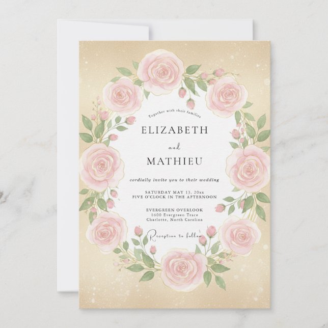Invitación Boda Rosa Champán Rubor (Anverso)
