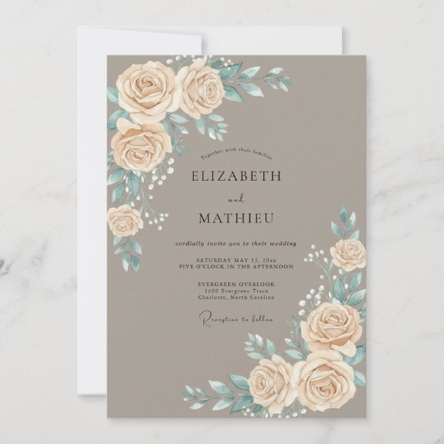 Invitación Boda Rosa Champán Taupe (Anverso)