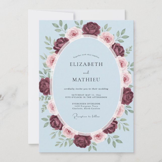 Invitación Boda Rosa Cielo de Borgoña (Anverso)