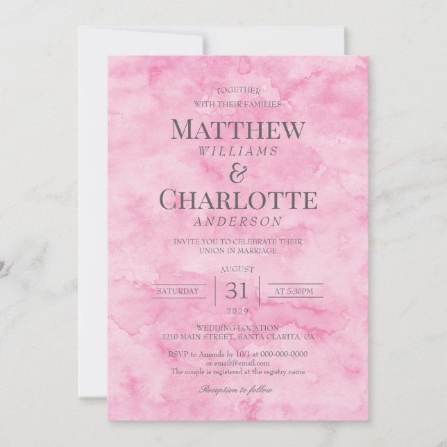 Invitación Boda rosa clásico elegante (Anverso)