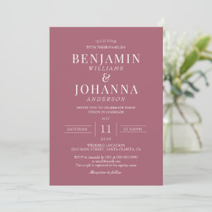 Invitación Boda rosa clásico elegante de palisandro