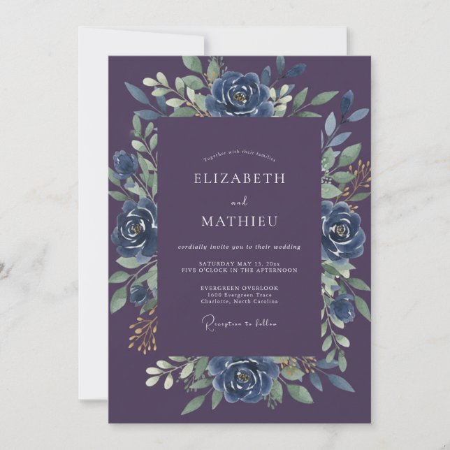 Invitación Boda Rosa Cobalt Plum (Anverso)