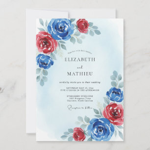 Invitación Boda Rosa Cobalto Carmesí