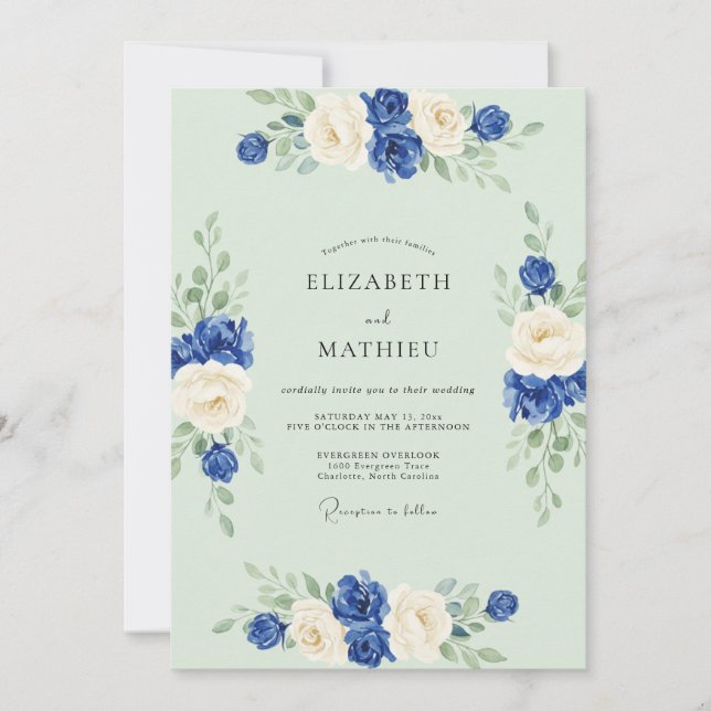 Invitación Boda Rosa Cobalto Celadón (Anverso)