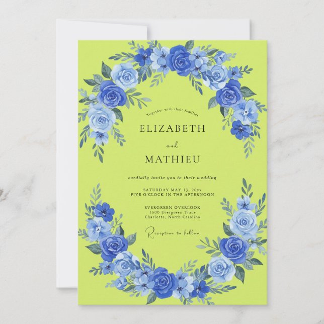 Invitación Boda Rosa Cobalto Chartreuse (Anverso)