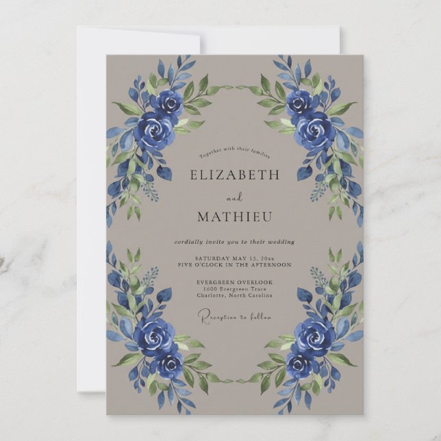 Invitación Boda Rosa Cobalto Taupe (Anverso)