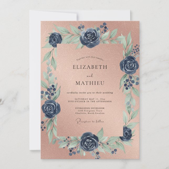 Invitación Boda Rosa Cobalto Terracota (Anverso)