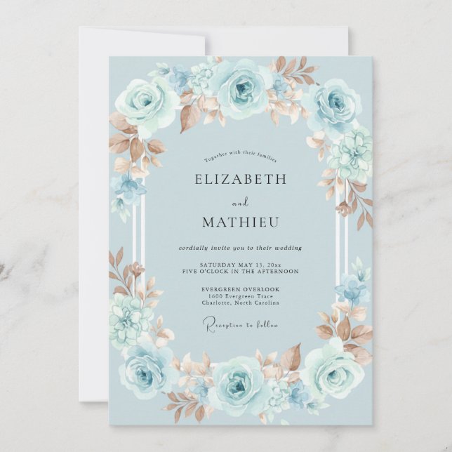 Invitación Boda Rosa Cobre Acuático (Anverso)