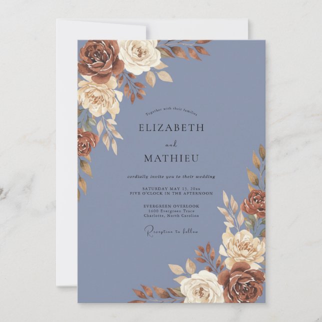 Invitación Boda Rosa Cobre Periwinkle (Anverso)