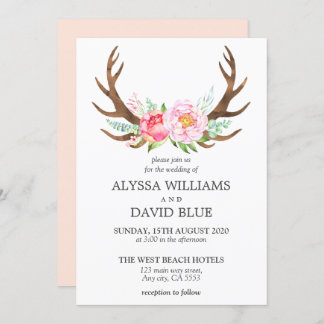 Invitación Boda rosa color de agua floral boho