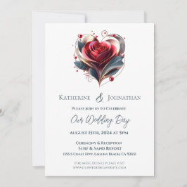 Invitación Boda Rosa con forma de corazón moderno