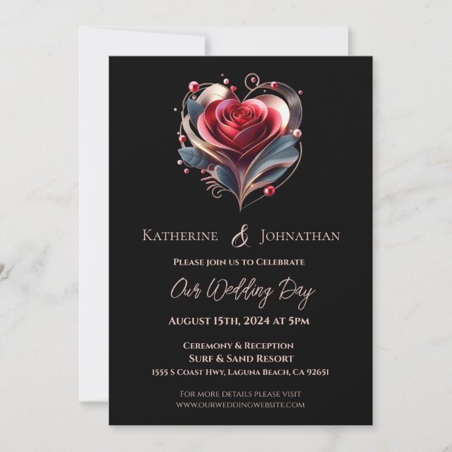 Invitación Boda Rosa con forma de corazón moderno (Anverso)