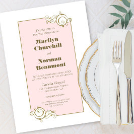 Invitación Boda rosa con marco dorado moderno