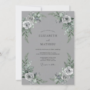 Invitación Boda Rosa con Rubor Gris Acero