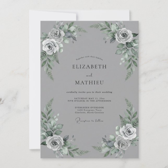 Invitación Boda Rosa con Rubor Gris Acero (Anverso)