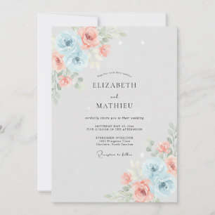 Invitación Boda Rosa Coral Azul Polvo