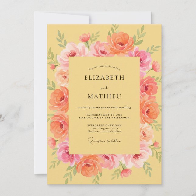 Invitación Boda Rosa Coral Dorado (Anverso)