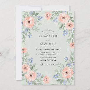 Invitación Boda Rosa Coral Espuma de Mar