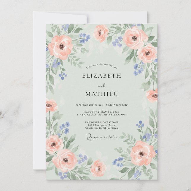 Invitación Boda Rosa Coral Espuma de Mar (Anverso)