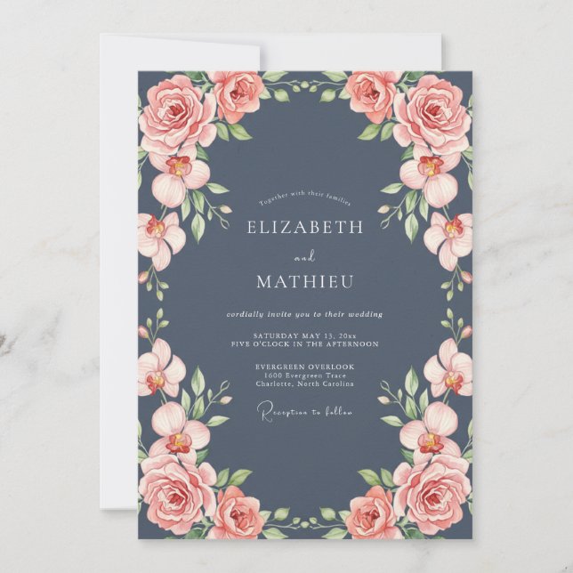 Invitación Boda Rosa Coral Pizarra (Anverso)
