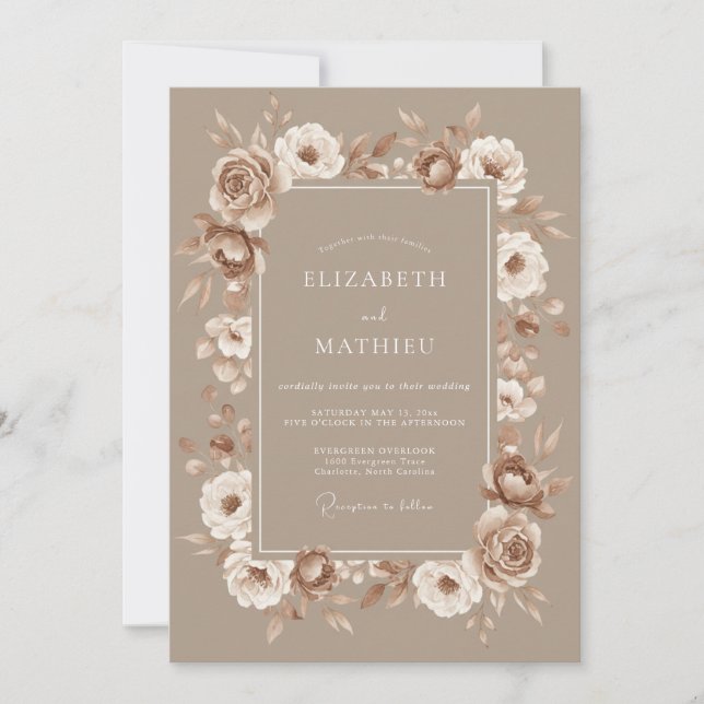 Invitación Boda Rosa Crema Beige (Anverso)
