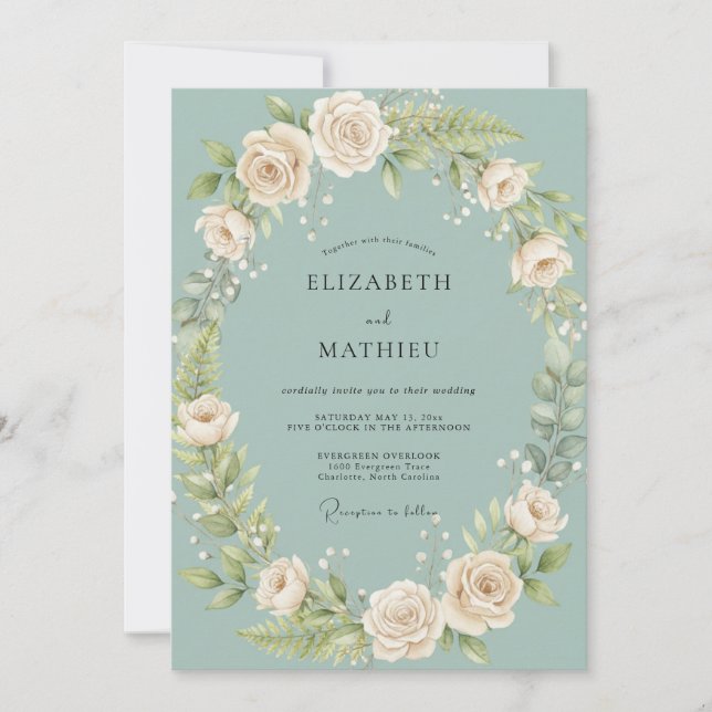 Invitación Boda Rosa Crema Celadón (Anverso)