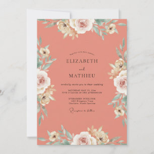 Invitación Boda Rosa Crema Coral