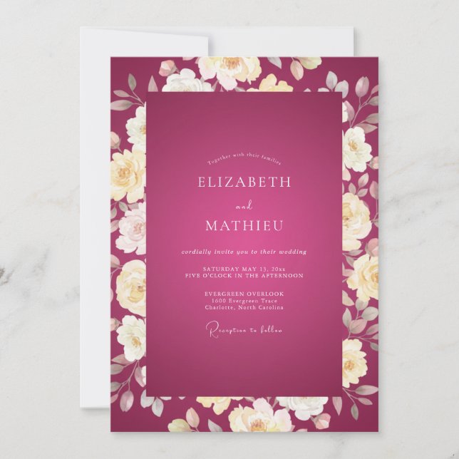 Invitación Boda Rosa Crema Magenta (Anverso)