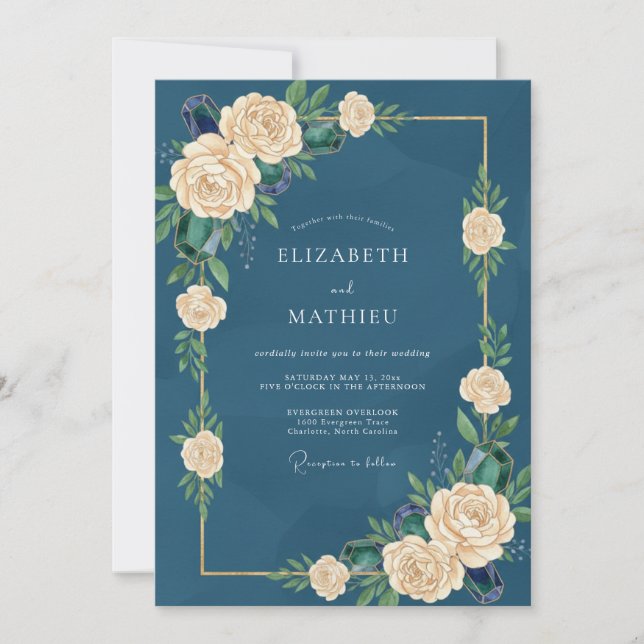 Invitación Boda Rosa Crema Mar Profundo (Anverso)