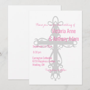 Invitación Boda Rosa Cristiano Elegante de Cruz Religiosa