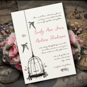Invitación Boda Rosa Cuarzo Rosa Jaula de Pájaro Rosa Rústica