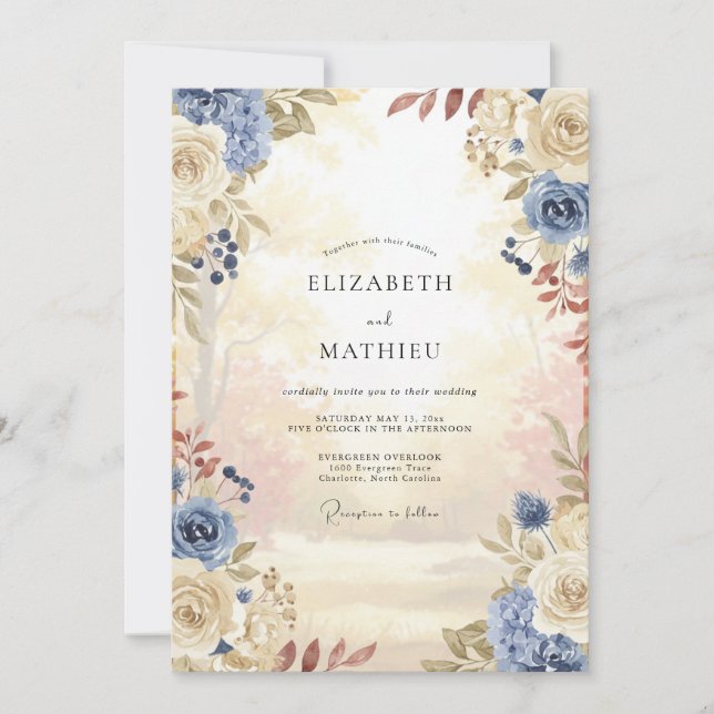 Invitación Boda Rosa de Acero Champagne (Anverso)